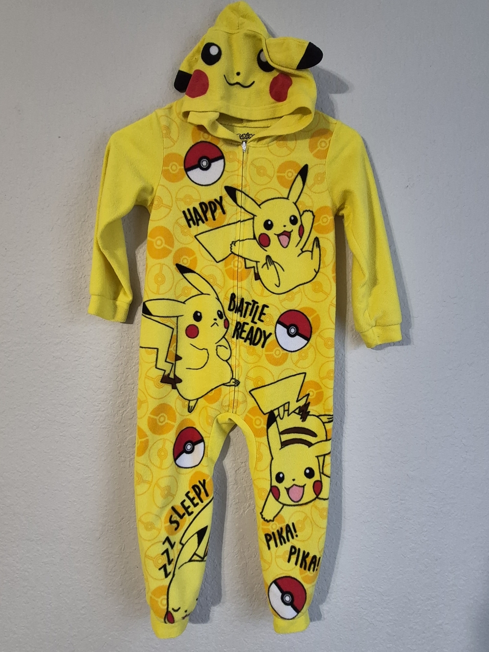 Pokemon Pikachu Yellow Kids One-Piece Footie with Hood